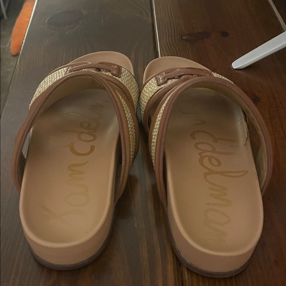 Sam Edelman Rowan Tan Raffia & Leather Slide Sandals - Picture 2 of 5